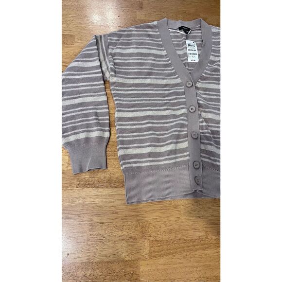 ALFANI COASTAL MODE TAN STRIPE CARDIGAN SWEATER WOMENS SZ M P1-261 - Picture 3 of 11